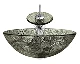 Aurora洗面台a17-c-vバスルームアンサンブルwith Pop Up Drain、ガラス、シンク、リングと滝蛇口、クロム