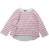《春夏対応》 SUCRE(シュクル) 天竺ボーダー+綿レース切替長丈長袖Tシャツ 110cm /ピンク NO.F-473135