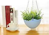 9色20 * 13CMプラスチック平野カラーラウンドハンギングプラント鉢植えの家庭用植物のための金属チェーン付きプラント (青)