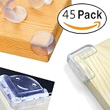 コーナークッション45ピースセット（15個のL字型、15個の丸い、15個のスマイリーフェイス）、Dokpav家具コーナープロテクターベビー/子供/高齢者用耐摩耗性3M透明な柔らかい両面テープ