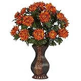 Nearly Natural 6664 Spider Mum with Urn Decorative Silk Plant, Orange [並行輸入品]