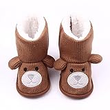 ベビーブーツ　キッズシューズ 子供可愛いクマ付きニット靴 新生児 男児女児　暖かい　柔らかい　結婚式誕生日プレゼント　マジックテープ付き 履きやすい　綿　ブラウン　13cm　12-18ヶ月に対応靴　冬