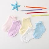 Moluoni 新発売　人気なベビー ソックス　夏　透気 子供　靴下　５足セット　0～６歳 男女兼用 (M(2～4歳,足長12CM）, ストライプーガールズ用)