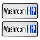 化粧室Signs – 2ピースユニセックス公衆トイレのサイン、理想的なレストラン、カフェ、バー、アルミバスルームサインステッカーメンズレディース、シルバー、8.6 X 3.5 CM