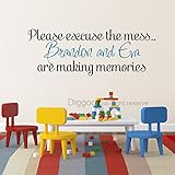 Please Excuse The Mess We Are Making Memories Personalized Boys名前壁デカール引用子供部屋Playroom Decor 18.5"h x 