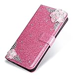 SevenPanda高級ファッションは、Huawei P10、ダイヤモンドキラキラクリスタルラインストーンの3Dカメリアフラワーパターン宝石類プレミアム磁気クラスプスフリップフォリオスタンド耐衝撃保護