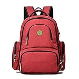 リュックサック レディース マザーズバッグ リュック おむつ換えシート 吊り下げベルト セット PC A4 旅行 カジュアル 大容量 おしゃれ デイパック (レッド)