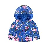 子供服　Mangjiu　花柄　猫柄　コート 女の子 長袖 アウター 子供服 女の子 フード付き 上着 防寒　子供用 女児 キッズ 　 (青, 100)