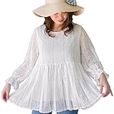 (モコベビー) MOKO BABY マタニティOK 総レース ブラウス プルオーバー 裏地付き 上品 カジュアル 体型カバー フリル 透け感 お出かけ (XL)