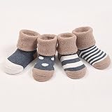 Helen Baby　赤ちゃん ベビー 新生児 暖かい 靴下 4足セット　厚手 男の子 女の子 キッズ　ベビー　ソックス (M, ブルー)