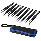 XCSOURCE ステンレス製 ピンセット 精密静ESD 9本セット ツイーザー エクステツイーザー 静電防止 耐磁性 電子部品はんだ付け 収納袋付き HS1017