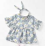 ベビー キッズ ワンピース ヘアバンド 2点セット 【 花柄 ストライプ ブルー 120 】 トップス チュニック 2018 夏 秋 綿 シャツ 女の子 子供 幼児子供服 ベビー服 赤ちゃん 洋服 服