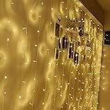 Budget&Good Oxygen Free Full Copper Curtain Icicle Lights Warm White 144 Led Lights 13.1ft1.9 ft for