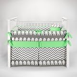 Elephant Chevron Zig Zag Gray & Green Baby Bedding - 5pc Crib Set by Sofia Bedding by Sofia Bedding