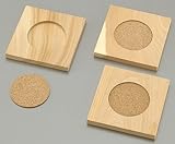 木彫コルク　コースター　角型　3枚組