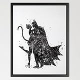 Dignovel Studios 11X14 Batman and Catwoman Watercolor Painting Print Fine Art Print Wall Art Super H