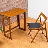 【折りたたみ テーブル チェア 2点セット】 省スペース 木製 70cm幅 天板 コンパクト ワークテーブル 木製テーブル 折りたたみ チェア 椅子 木目 完成品 色：ブラウン