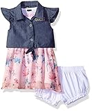 Guessベビー女の子半袖デニムand Floralドレスwithおむつカバー カラー: レッド