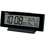 セイコークロック(Seiko Clock) 目覚まし時計 常時点灯 電波 デジタル カレンダー 温度 湿度 表示 夜でも見える 黒・一部黒 82×206×51mm SQ324K