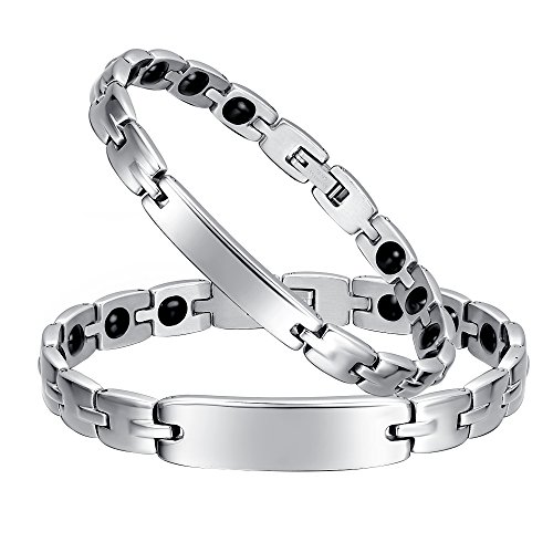 ペア ゲルマニウム ブレスレット 磁気 健康 開運 お守り Power 刻印 ヘマタイト ステンレス 専用BOX付き メンズ＆レディース サイズ調節工具付属