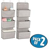 mDesign Over the Door Fabric Baby Nursery Closet Organizer for Stuffed Animals Diapers Wipes Lotion 