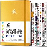 Clever Fox Planner 第2版 – 色付きウィークリー&マンスリー目標設定プランナー、習慣トラッカー、時間管理と生産性オーガナイザー、感謝日記帳、日付なし、A5、1年持続 – ターコイズ