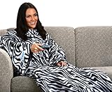 Snuggie Soft Fleece Blanket With Sleeves And Pockets, Zebra