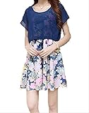 【産後に夏を迎えるママへ】ラクラク授乳口 トップス付き お花柄ミニ マタニティワンピース 全2色 2サイズ (L, ネイビー)