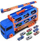 車 おもちゃ ミニカー 8個セット 「車好きの子どもが夢中になるおもちゃ！レースサーキット全長約165cm」 (ブルー)