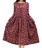 Galette des Rois（ガレット デ ロワ） d03 ワンピース レディース マキシ丈 カントリー 長袖 膝下 カジュアル レディース マタニティ 花柄 d03 (05XL, ボルドー)