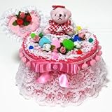 レースやお花の１段おむつケーキ/名入れプレート付き (ピンク)