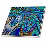 3dローズTaiche – アクリルペイント – Horses – Wild Horses Inブラウンand Teal – タイル 8-Inch-Glass ct_243159_7