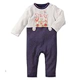 Baby Nest ロンパース カバーオール 女の子 長袖 ネコ柄 コットン100% ネイビー 12-18M