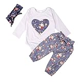 Cutelove　トップス+パンツ+ヘッドバンド3点セット　カーバーオール　ロンパース　ジャージー　花柄　ロングスリーブ　長袖　ロングズボン　綿　女の子　ガールズ　ベビー　赤ちゃん　幼児　秋　春　可愛