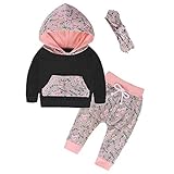 Burning Go　ベビー服 子供服 上下セット パーカー 長袖 女の子 花柄 ヘアバンド付き 可愛い 春 秋 クリスマス スポーツ 運動会