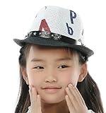 C-Princess子供帽子 中折れ帽子 麦わら風ハット ストローハット キッズ 男の子 女の子 レタープリント ダンス 発表会 幼稚園 保育園 (5ブラック)