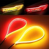 OPPLIGHT LEDテープ シーケンシャル ウインカー LED ウィンカー テープ イエロー アンバー レッド 2色切替 ディライト ポジション テールランプ ブレーキランプ用 ダブルカラー 60CM 超薄型 シリコン カット可能 車種問わず装着可能 12V車 日本車専用 取付簡単 取り扱い説明書 汎用品 2本1セット (レッド/アンバー 2色)