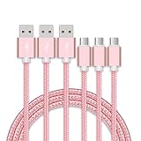 Micro USBケーブル【1M 3本セット】急速充電ケーブル 高速データ転送対応 マイクロusb Android microusb対応 ナイロン編み（ローズゴールド）