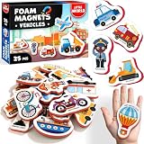 Little World 幼児用 安全で丈夫な冷蔵庫用マグネットセット 1-3 | フォーム冷蔵庫マグネット ギフトボックス付き | 防水 無毒 車 & 乗り物マグネット 子供と赤ちゃん用 1歳以上