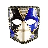 フルフェイスムジカベネチアンマスクマルディグラハロウィンコスチュームゴージャスマスクマスカレードボールマスクウォールデコレーションアートコレクション,Blue