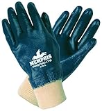 MCR Safety 9781L Predalite Nitrile Rubber Fully Coated Gloves with Knitted Wrist Smooth Blue/White L