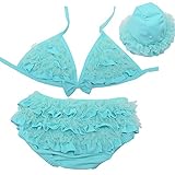 BAOHULU 子供水着　ビキニ 子供用　超可愛い　無地　3色　セット　フリル　キーズビキニ ガールズ　水着 セパレート　かわいい キュート キャップ付き スイミングウェア