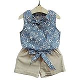 ボディスーツ tシャツ&パンツ 花柄 2点セット 女の子 (ブルー-130)