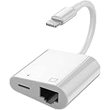 Lightning～イーサネット用 アダプター [Apple(アップル) MFi認証] 2イン1 RJ45 イーサネット LANネットワーク アダプター 充電ポート付き iPhone/iPad/iPod対応 100Mbpsイーサネットネットワーク対応