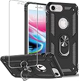 Folmeikat iPhone 8ケース、iPhone 7ケース、iPhone 6s / 6 互換性のあるケーススクリーンプロテクター360金属回転リングキックスタンドホルダーグリップ内蔵磁気金属プレートアーマーヘビーデューティーショックプルーフ4.7" (ブラック)