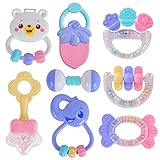 Hahaベビー乳児Rattles Teethersおもちゃセット、8pcs Grab and Spinギフト玩具、Shaking Bell Rattleセット0 – 12ヶ月の新生児幼児Girl Bo