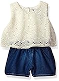 Limited Tooベビー女の子レースとデニムロンパース カラー: オフホワイト