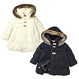 (ブラック/95cm)ベビー服 女の子 アウター フルジップ コート Moujonjon ムージョンジョン 中綿 ポリピーチ リボン フリル シャーリング 着脱フード 女児 ベビー