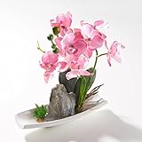 Artificial Phaleanopsis Arrangement with Vase Decorative Orchid Flower Bonsai Rockery Series (Light 