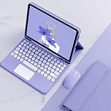 タッチパッド搭載 iPad 9 iPad 10.2キーボード ケース ワイヤレスマウス付き 3点セット マウス機能 可愛い 丸型キー ペンホルダー付き iPad7 iPad8 iPad 第8世代 9世代 キーボード付きケース 分離式 Bluetooth トラックパッド ブルートゥース (iPad 10.2（iPad9/iPad8/iPad7）, 紫)